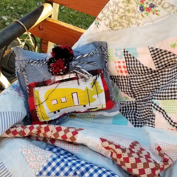 Vintage Camper Fabric Collage Decor Pillow - Picture 1 of 2